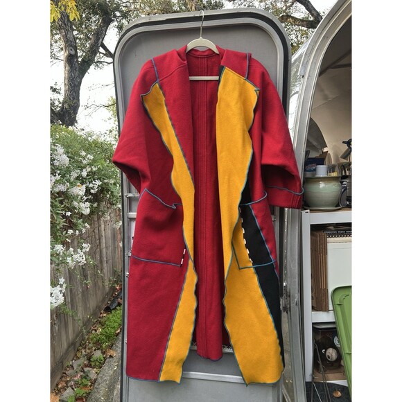 1980s CINDY OWINGS USA designer wool coat Color Block Art modern S fits Large - Picture 2 of 13